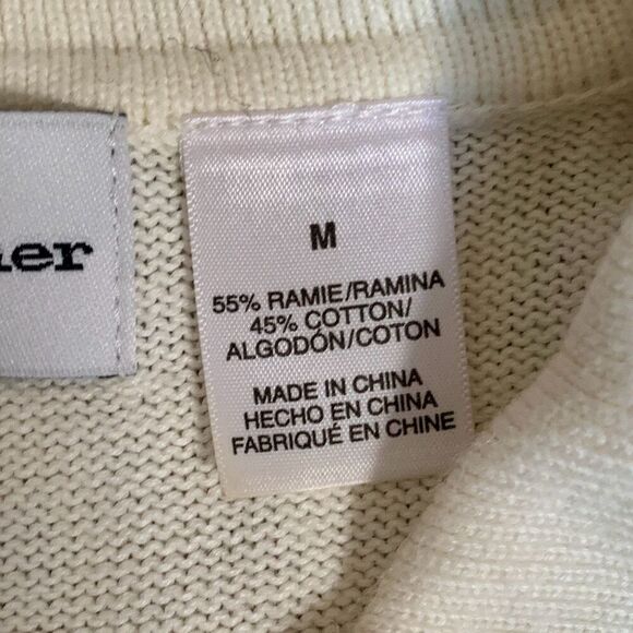 Vintage 90s Embroidered Cardigan Oatmeal Patchwork Light Pink Floral Knit Zipper - Picture 10 of 12